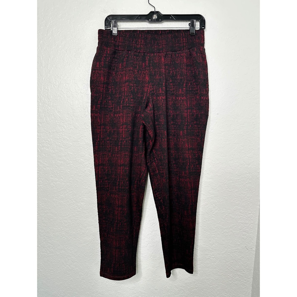 J Jason Wu Red Black Textured Jacquard Pull On Tapered Stretch Pants XSP